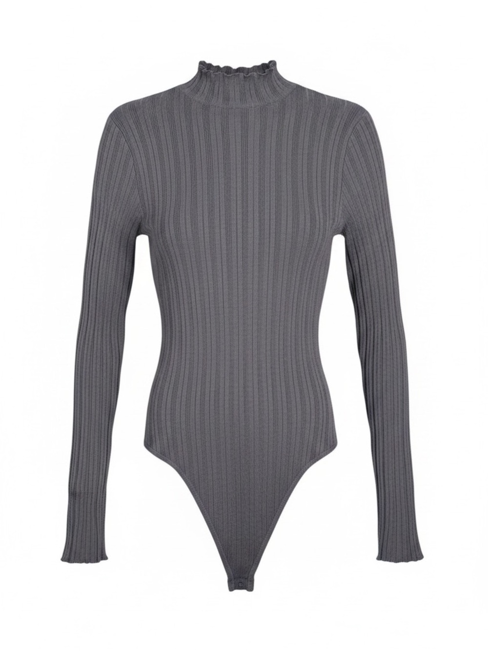Gray Stretched Knit Ribbed Bodysuit